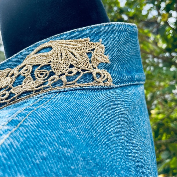 Caché vintage 80s double breasted coin button jean jacket with velvet placket - Picture 11 of 16